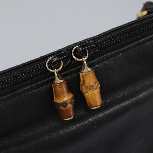 GUCCI Bamboo Hand Bag Leather 2way Black Gold - Picture 11 of 16